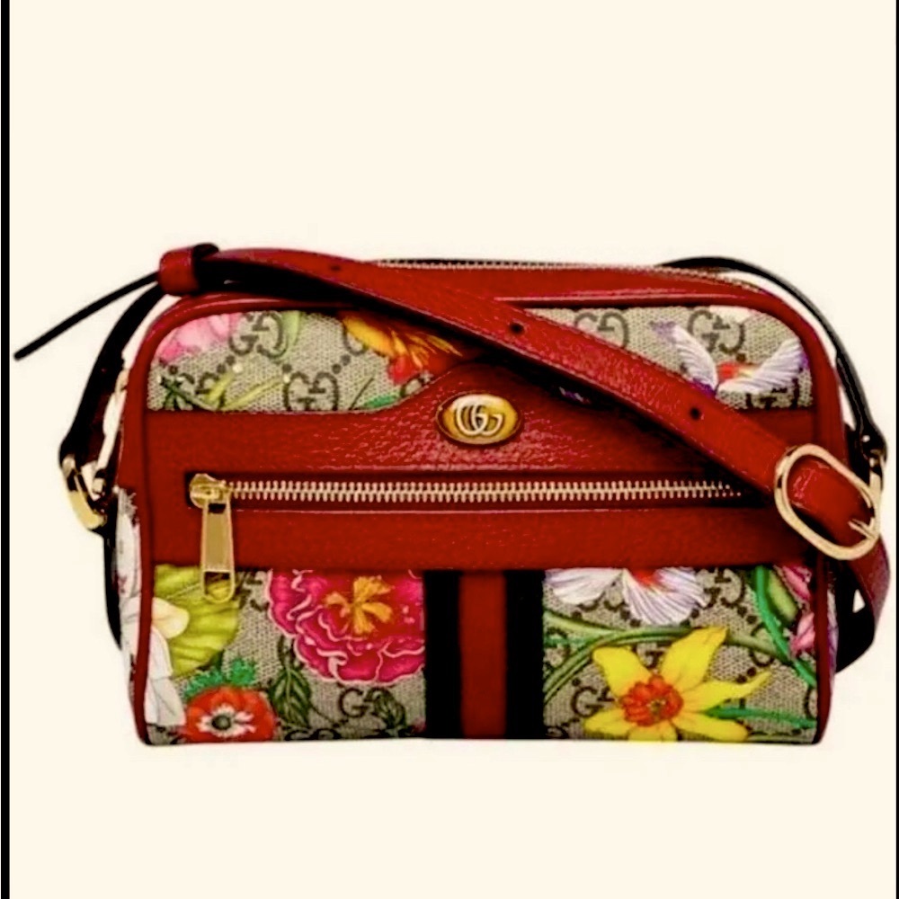 Gucci Ophidia crossbody camera bag, red with flowers